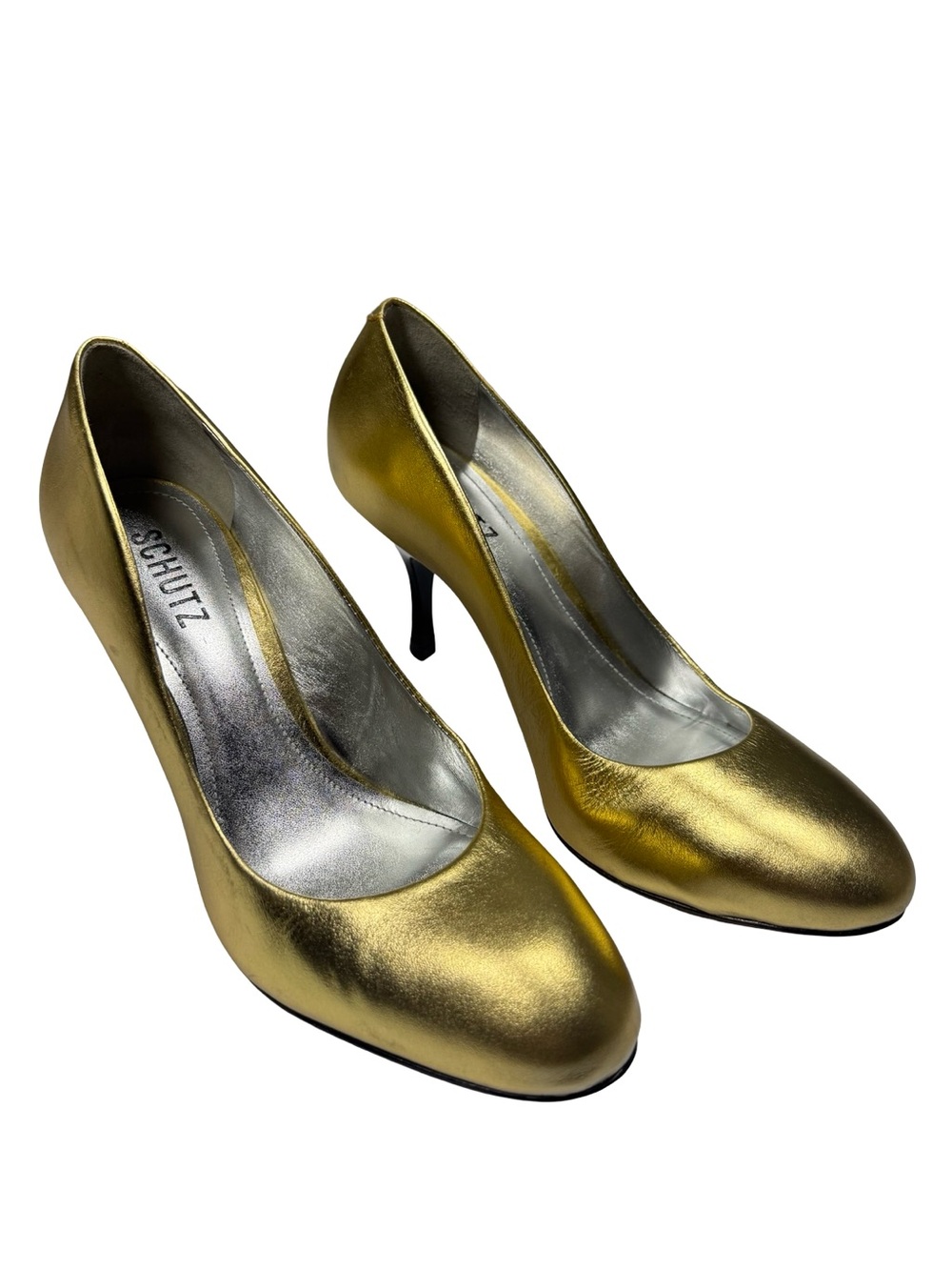 Schutz Giordana Womens 8.5 Gold Metallic Leather Pumps Stiletto Party Heels